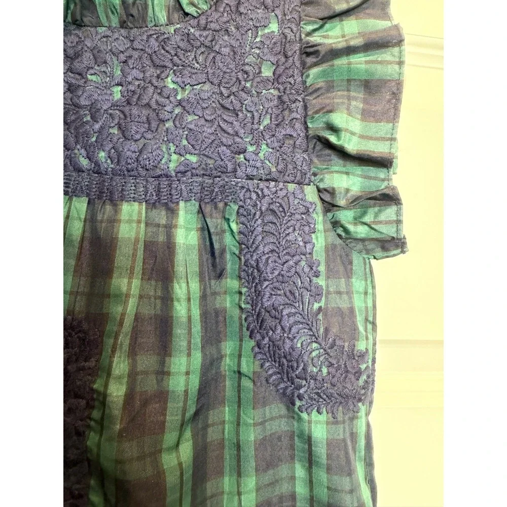 10.J. Marie Kids Green Navy Blue Plaid Lace Ruffle Dress JC1075 Size 5T